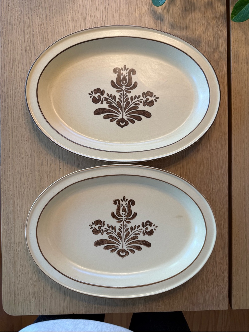 Pfaltzgraff “Village” Cream and Brown Floral Oval Serving Platters